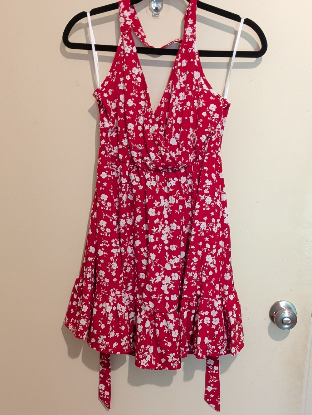 SHEIN Red Floral Halter Dress for Girls